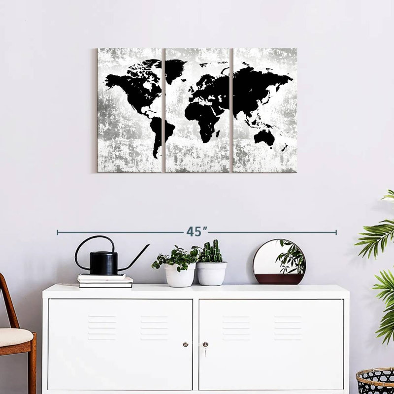 Silhouette World Map Multi Piece Canvas Print, 20" H x 33" W x 1.25"