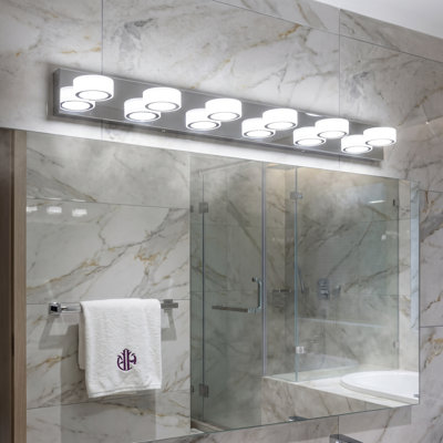 45" 6-Light Chrome LED Bathroom Vanity Light Dimmable Round Rotating Wall Lamp Over Mirror