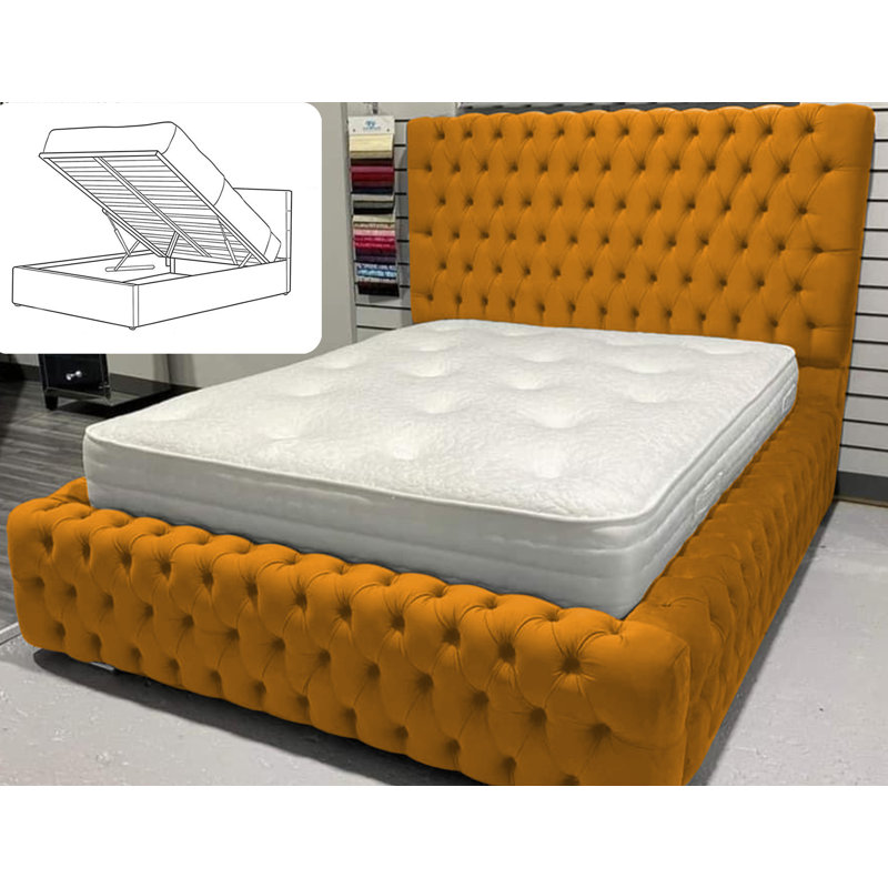 Upholstered Ottoman Storage Bed, Double (4'6), Orange