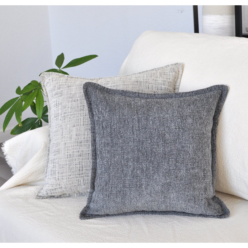 Gray Chenille Square Throw Pillow Covers with Piped Edges, Set of 2