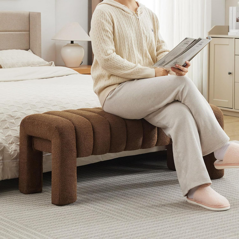 Bedroom Bench, Upholstered Entryway Bench, Brown