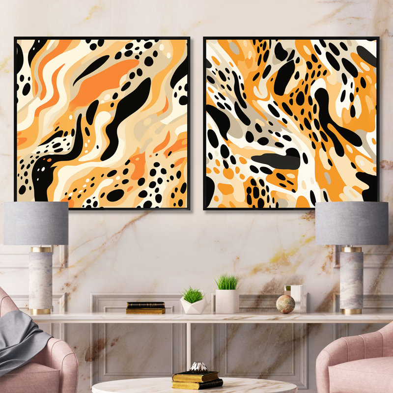 Dailani - Ensemble de 2 collages carrés abstraits, Cadre flottant noir, H 16 po x l 33 po