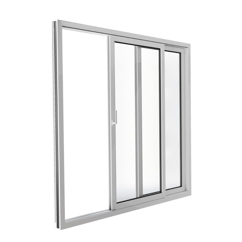 Portes coulissantes en métal-plastique pour l'extérieur de patio / Porte de patio gauche en soie blanche 64 "x 80" / Porte de contournement en verre trempé transparent 8166
