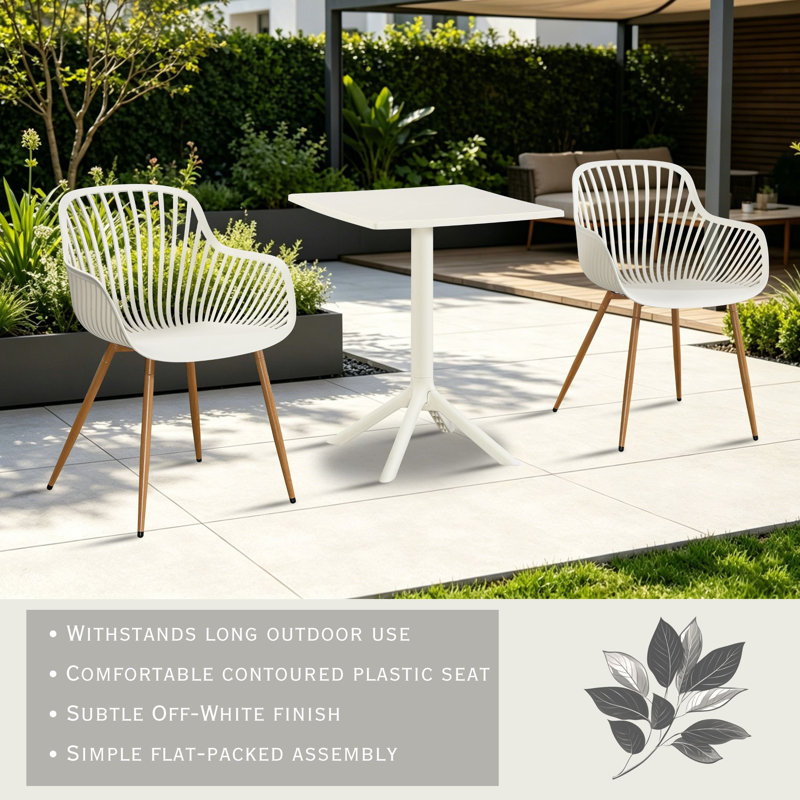 3-Piece Bistro Garden Set with Square Table & Armchairs, Off-White