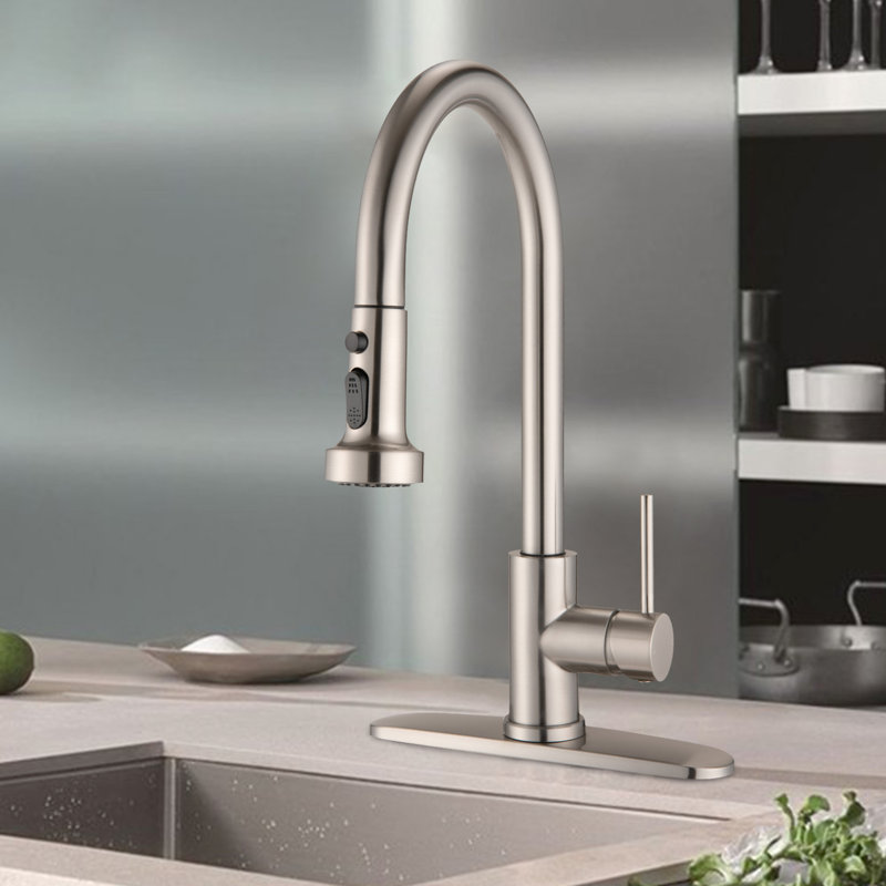 Stainless Steel Pull Down Spray Kitchen Faucet In Brushed Gold - , Rust 360 Swiveling Spout 7.28'' Height 1.8Gpm Flow Rate To Scratches, Rust, And Spots Pause Function 20'' Hose Max