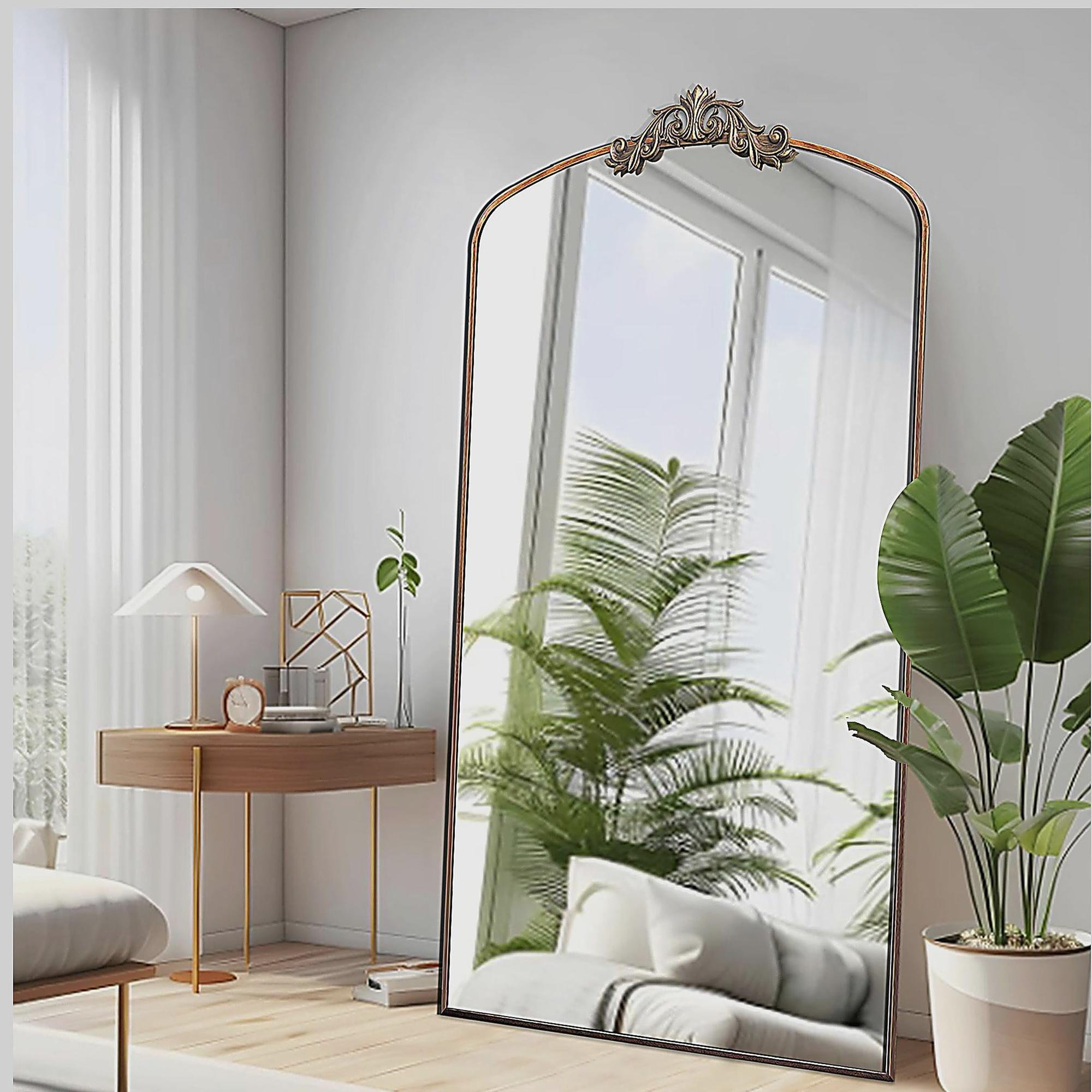 Latitude Run® Full Length Mirror 36x66 Inch Vintage Ornate Arched Floor ...