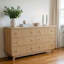 Commode cannelée 55 po à 6 tiroirs, commode de rangement en bois avec boutons dorés et base courbée