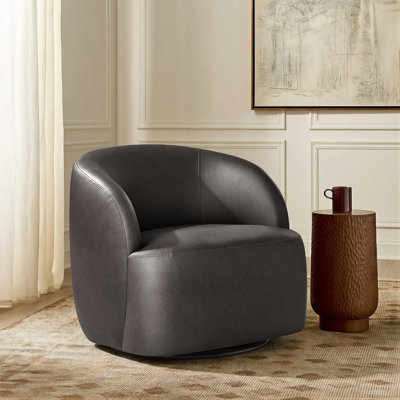 Croix 30.75"W Modern Leather Swivel Barrel Chair with Fully Assembled