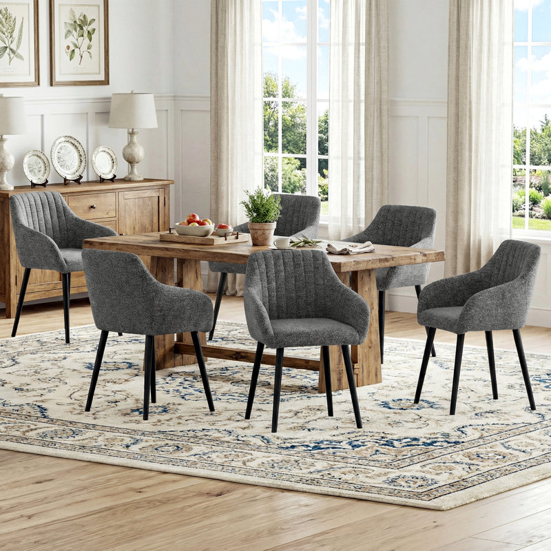 49.5cm H Upholstered Dining Chairs With Wooden Legs, 6, Grey Chenille/Black