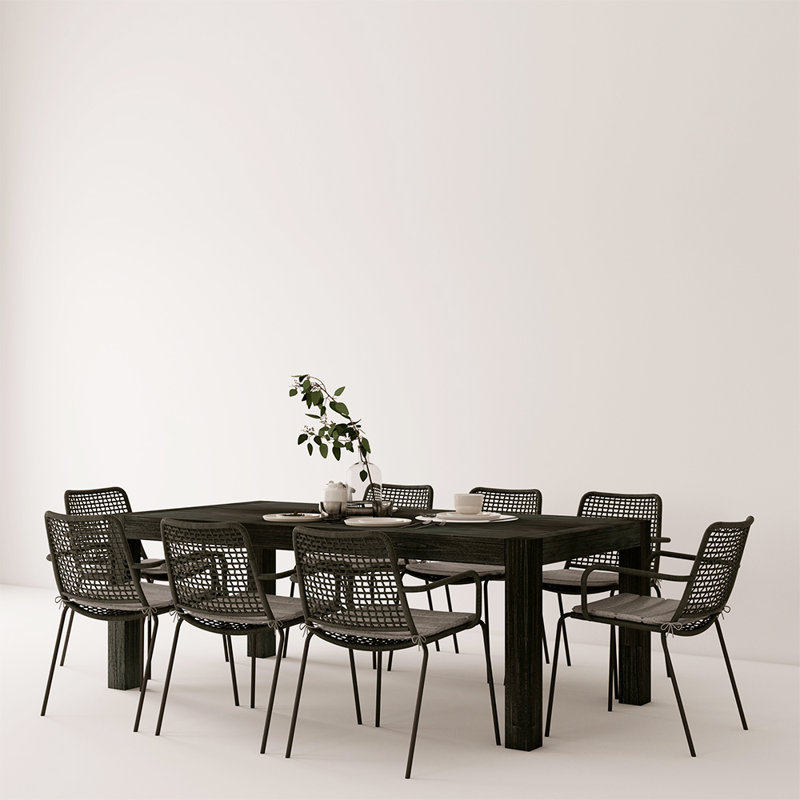 Ashantee Solid Wood Solid Wood Top Four Leg Dining Set, Dark Gray, 9