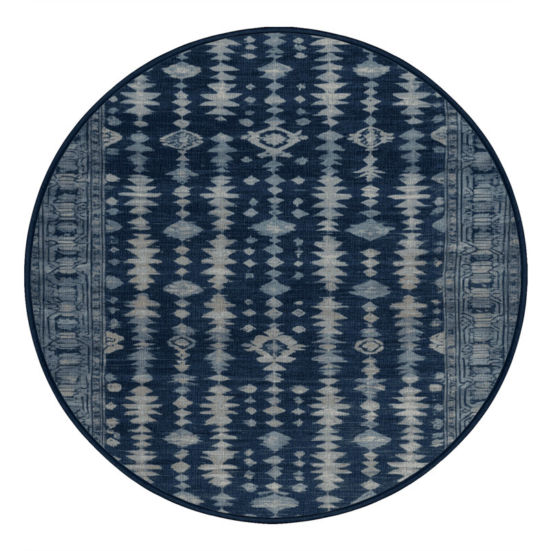Machine Washable Overdyed Gray Area Rug, Round 7'