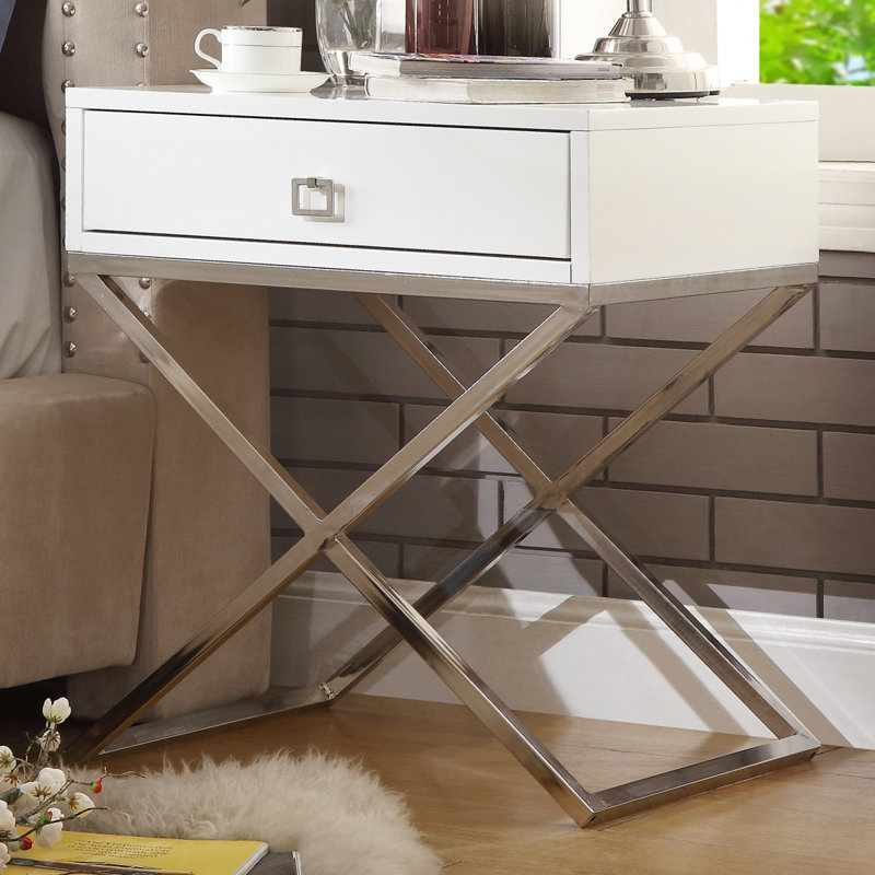 Marianna End Table with Storage, Chrome, White