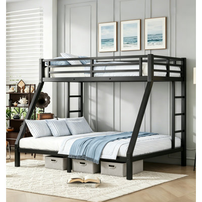 Metal Twin Xl Over Queen Bunk Bed  With 2 Safety Ladders