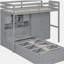 Lit superposé simple avec tiroirs, garde-robe, tablettes de rangement et lit hydraulique, gris