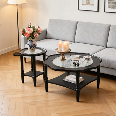 Ensemble de tables basses à deux niveaux en forme de fleur noire