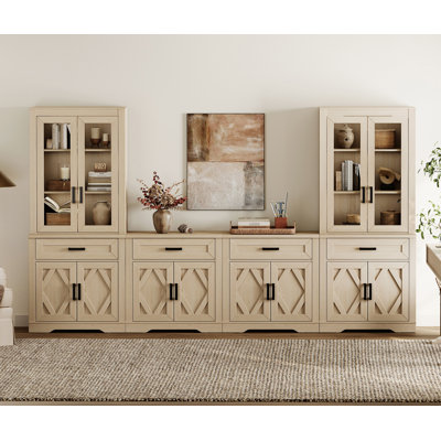 Glenford 4-In-1 73.3"H Tall Kitchen Pantry Storage Cabinet,Large Farmhouse Style Sideboard Buffet Cabinet Set Of 4 With Drawers And Shelves For Kitchen