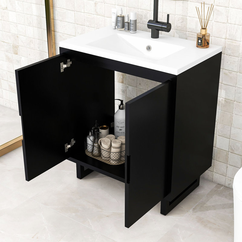 Meuble-lavabo de 30 po avec lavabo encastré et portes à fermeture douce, Noir, noir, noir, noir