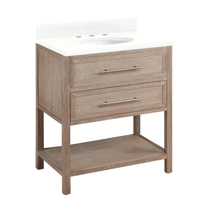 30" Robertson Single Bathroom Vanity Set with Oval Undermount Sink, 8" Widespread, Feathered White Quartz, Black