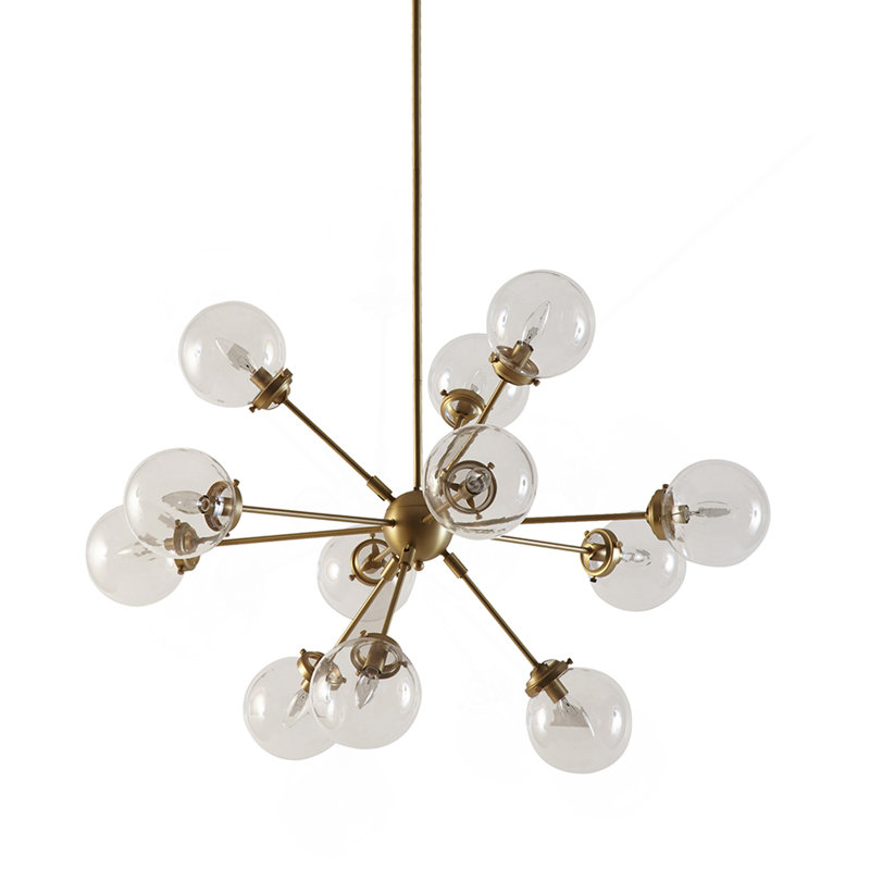 Lustre 12 lumières avec ampoules sphériques surdimensionnées, Doré