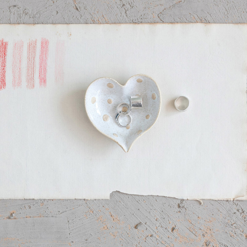 Stoneware Heart Shaped Dish With Dots