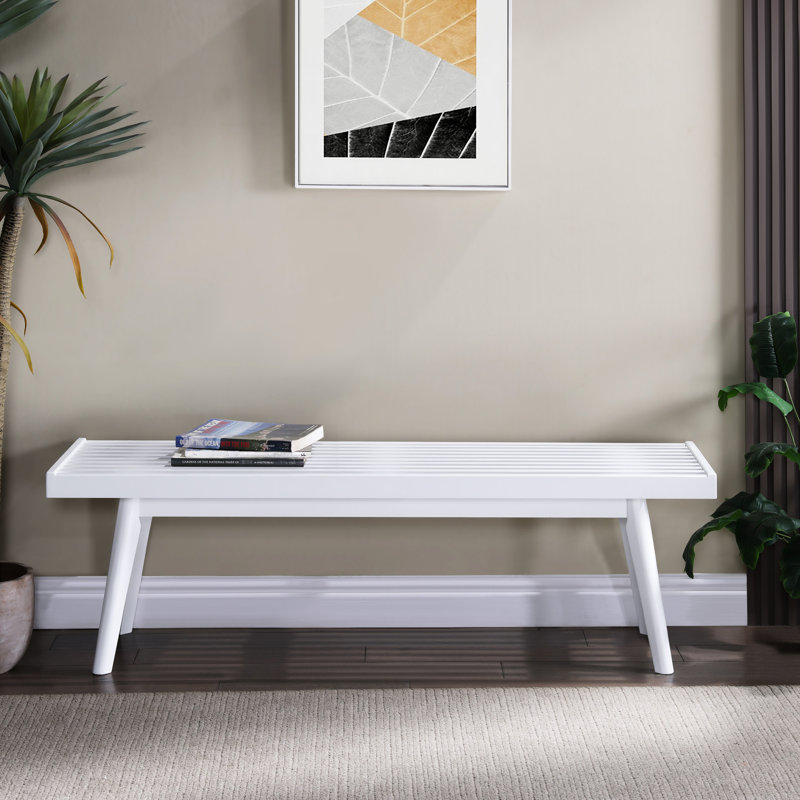 White Solid Wood Bench With Slatted Surface For A Modern Home -style In Stylish