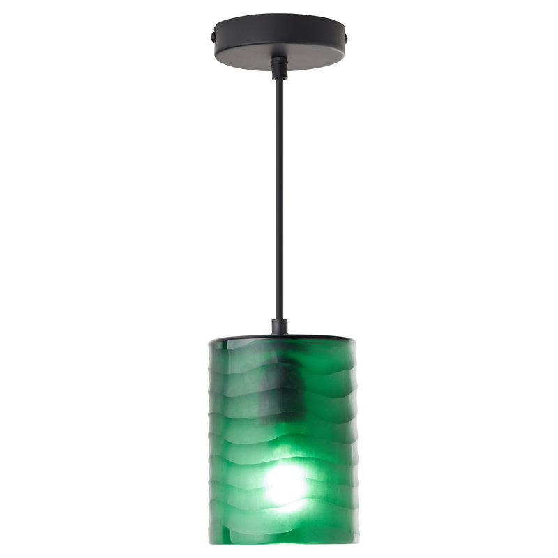 5"W Cyra Mid-Century Modern Amber Cylinder Hand Blown Glass Shade Pendant - Mercer41, Satin Black, Green