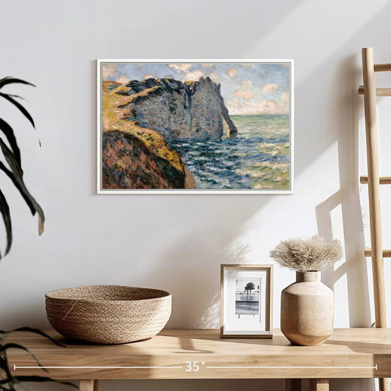 La falaise d'Aval Etretat, 19 po x 13 po, Cadre flottant blanc