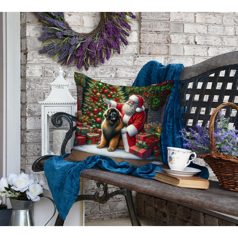 Coussin Leonberger and Santa Claus, H 18 po x l 18 po
