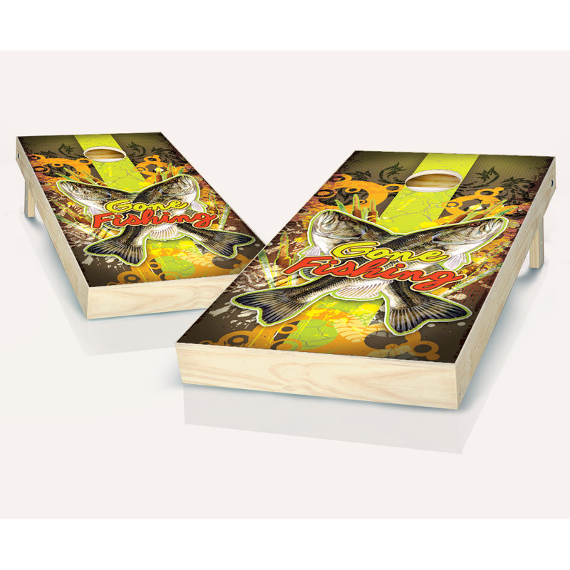 Ensemble de cornhole en bois massif 2 pi x 4 pi Gone Fishing, Rouge / bleu marine