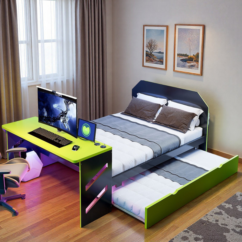 Wood Daybed With Trundle, Desk And Usb Port, Green