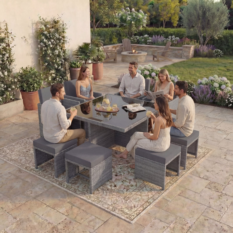 Parkson 8-Seater Dining Set with Cushions, UKFR Certified, Grey