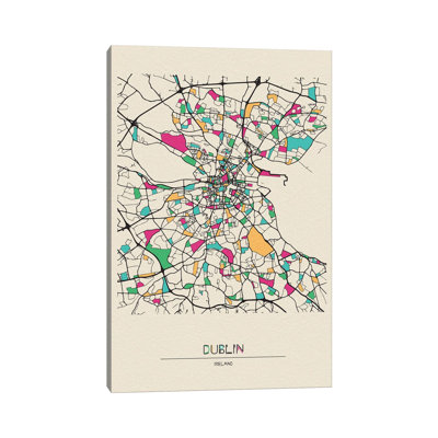 «Dublin, Ireland Map» par Ayse Deniz Akerman - impression sur toile tendue
