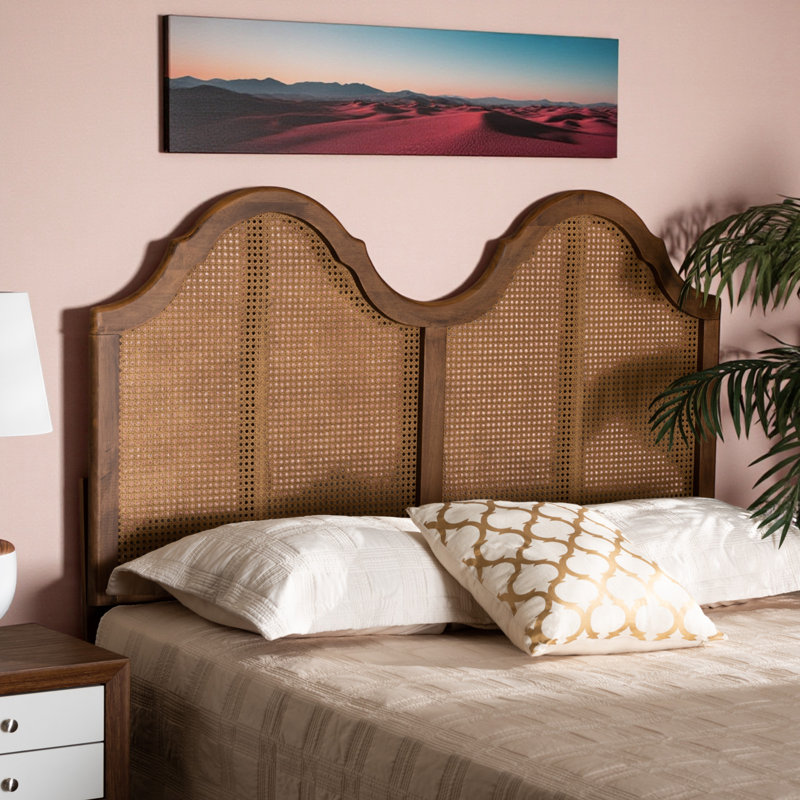 Ashby Woven Rattan Double Arched Queen Headboard In Brown Finish, 49.85" H X 61.06" W X 0.55" D, Queen
