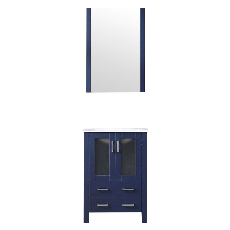 Meuble-lavabo bleu marine 24 po Largeur, profondeur de 18,25 po, plateau en céramique blanche, miroir de 22 po, dispositif de fermeture en douceur, armoire et tiroirs pour la finition de rangement l x P avec fonction de fermeture incluse, amplement long