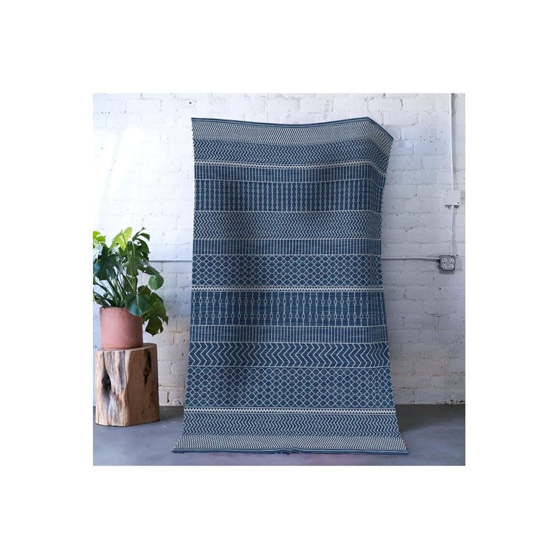Tapis décoratif lavable à la machine moderne à motif géométrique bleu, Tapis de couloir 2 pi 6 po x 9 pi 10 po inclus