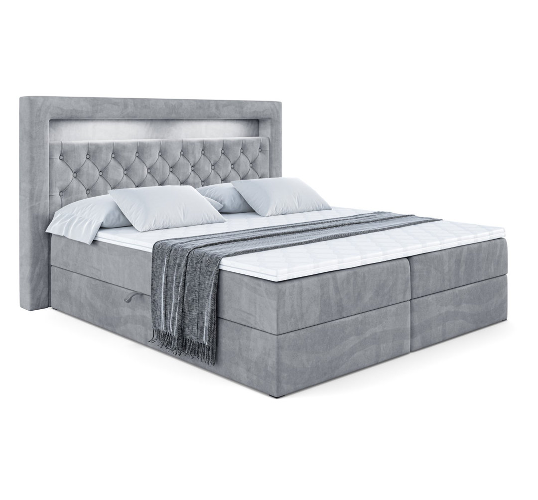 Boxspringbett mit H4 Multipocket-Matratze, Bettkasten und Topper