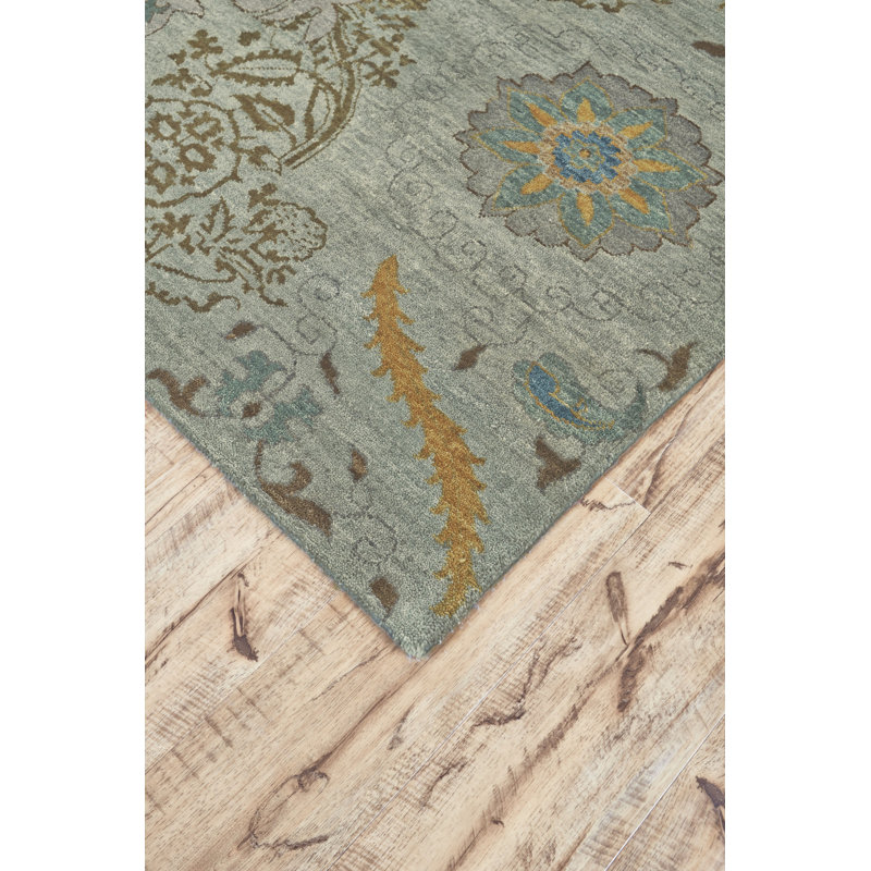 Jeseca Performance Hand Knotted Wool Floral Indoor Rug, Rectangle 2' x 3'