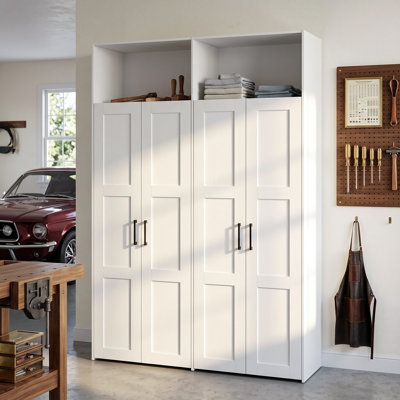 82.4" W x 78.7" H Kitchen Pantry Cabinet with Open Counter Space and Roman-Style Columns