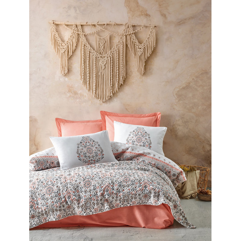 Ensemble de housse de couette 100% coton andish saumon / blanc / noir 4 pièces