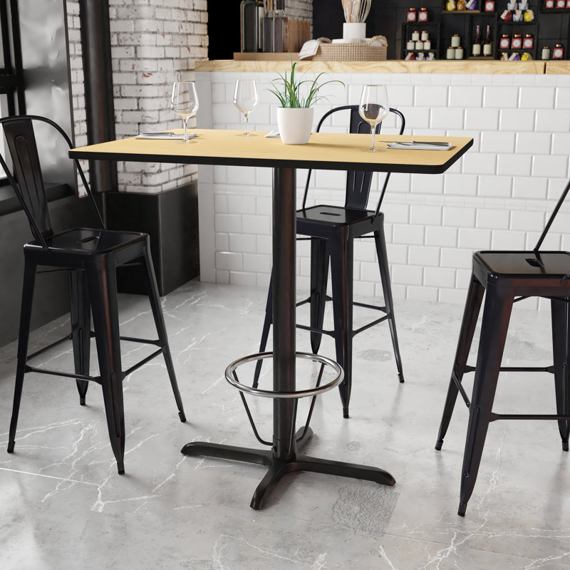 Basquez Rectangular Laminate Table Top with Bar Height Table Base and Foot Ring, 43.125" H x 30" W x 42" D, Natural