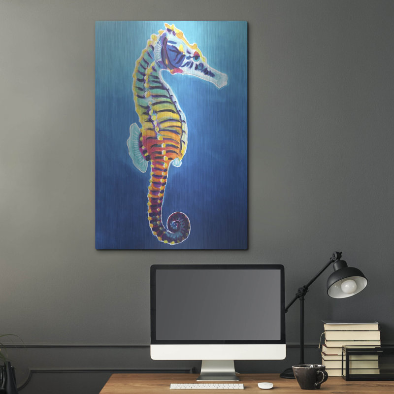 «Seahorse - Rainbow» par Dawg Painter, art mural en métal, H 36 po x l 24 po