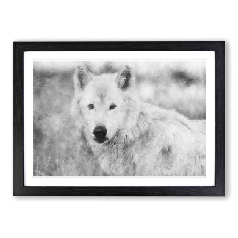 White Wolf - Picture Frame Painting, Black Framed, 27cm H x 36cm W x 2cm D