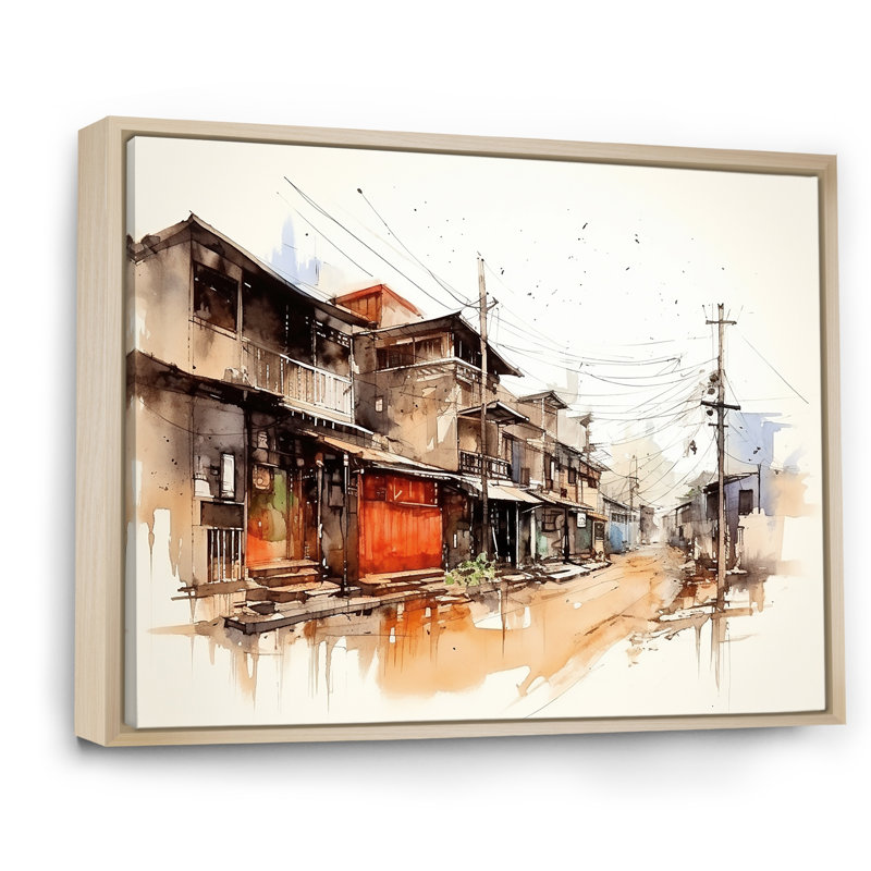 Art urbain, sérénité urbaine en Chine, Cadre flottant brun, H 30 po x l 40 po x P 1,5 po