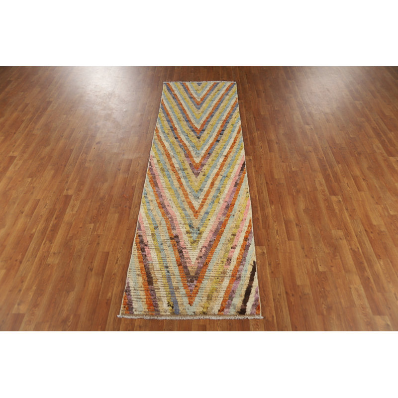Tapis de couloir style oriental à chevrons en laine marocain 3 x 10
