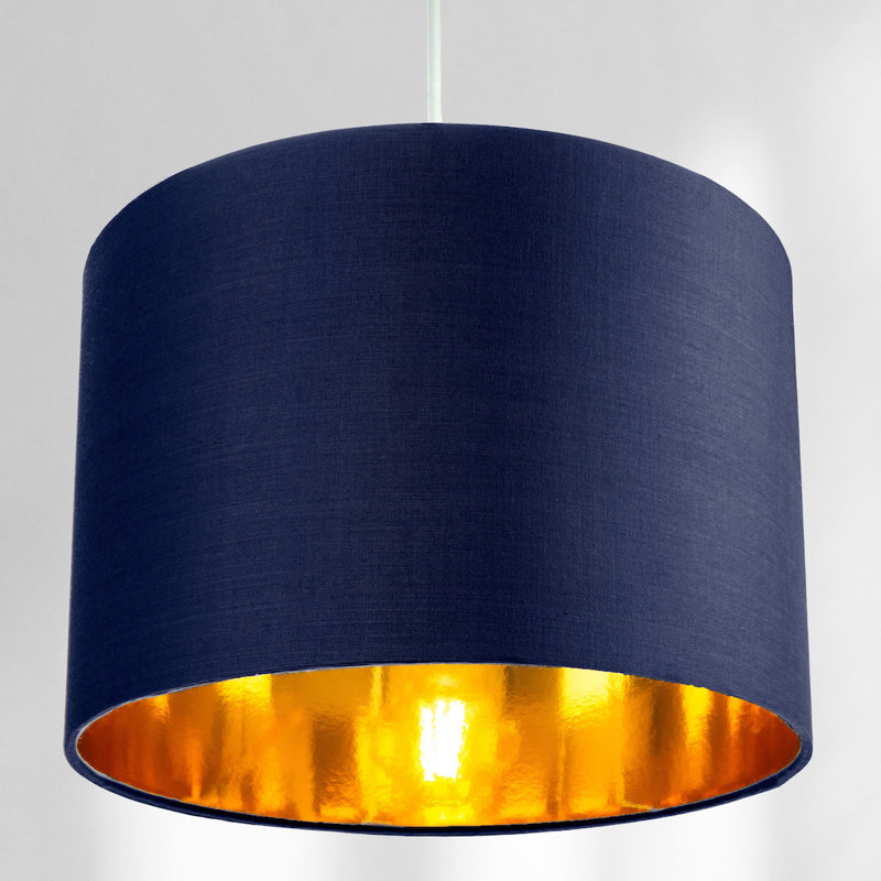 Contemporary Cotton Lamp/Light Shade with Shiny Paper Inner, Midnight Blue, 18cm H x 25cm W x 25cm D