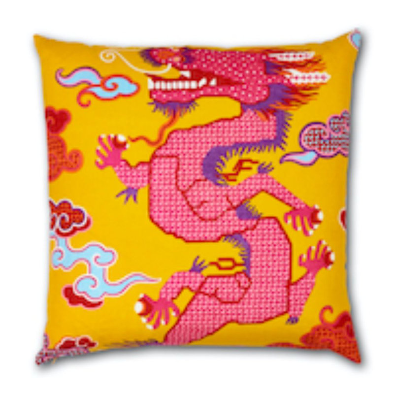 Schumacher x Johnson Hartig Magical Ming Dragon Pillow, Yellow/Red