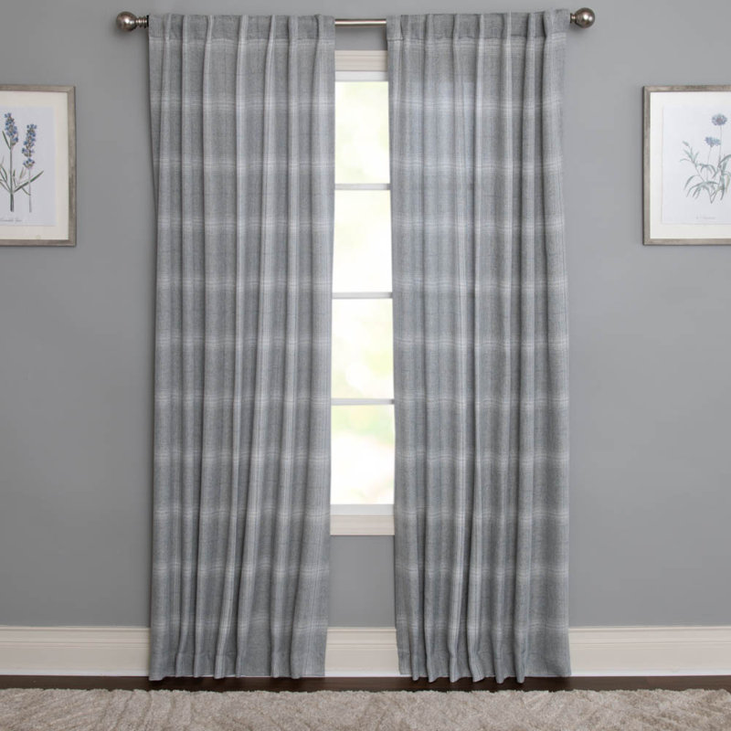 Erlandson 100% Polyester Light-Filtering Plaid Curtain Panel with Rod Pocket Top, 50" W x 63" L, Gray