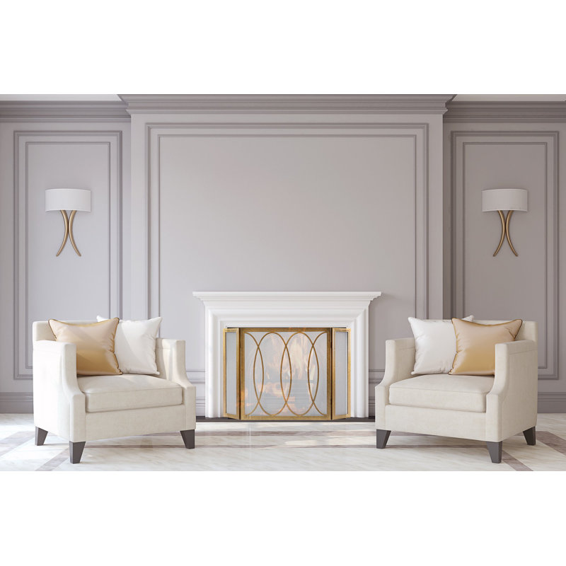 Parisian 3 Panel Iron Fireplace Screen, Royal Gold