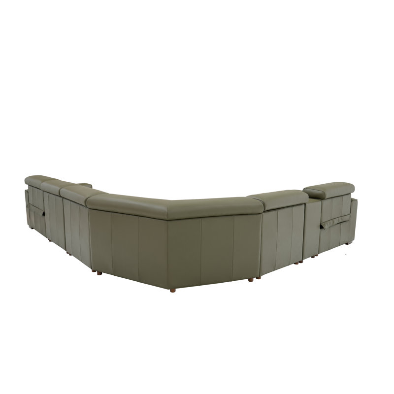 Canapé modulaire inclinable en cuir Bluffledale, Cuir fleur olive