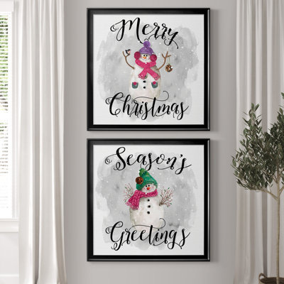 «Snowman Merry Christmas», ensemble de 2 reproductions d'art textuel